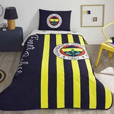 Taç Lisanslı Fenerbahçe Çubuklu Tek Kişilik Yatak Örtüsü