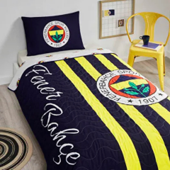 Taç Lisanslı Fenerbahçe Çubuklu Tek Kişilik Yatak Örtüsü