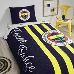 Taç Lisanslı Fenerbahçe Çubuklu Tek Kişilik Yatak Örtüsü