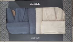 Özdilek Colored Aile Bornoz Seti Lacivert-Krem